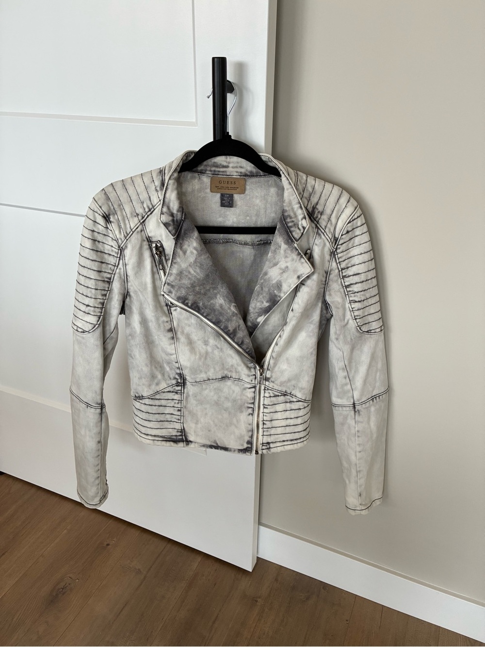 GUESS White Washed Moto Denim Jacket